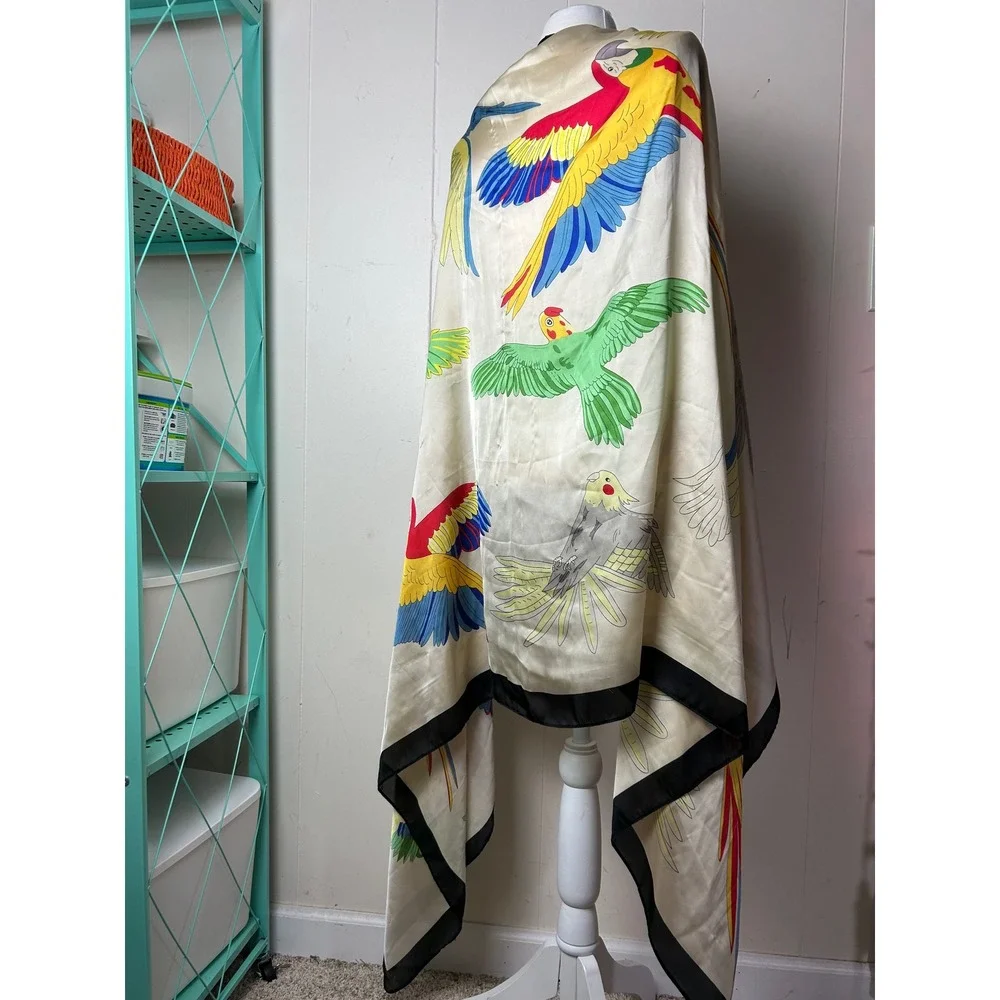 Tropical Bird Oversized Satin Scarf Wrap Resort Wear Vacation Beach Costal